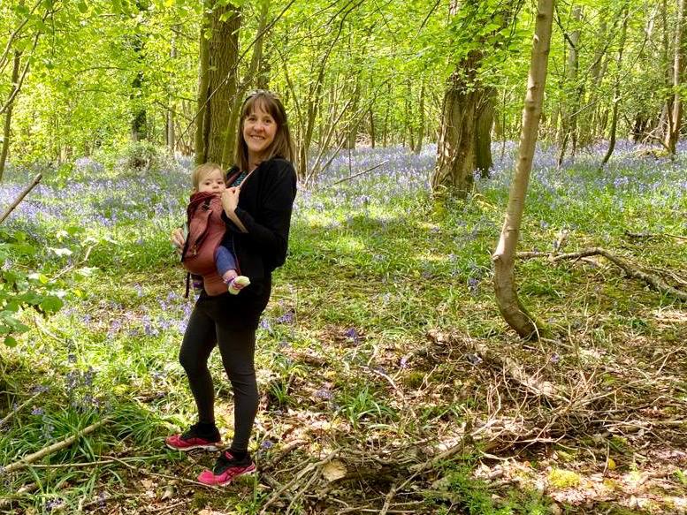 Emma and Mia in bluebells May 2020